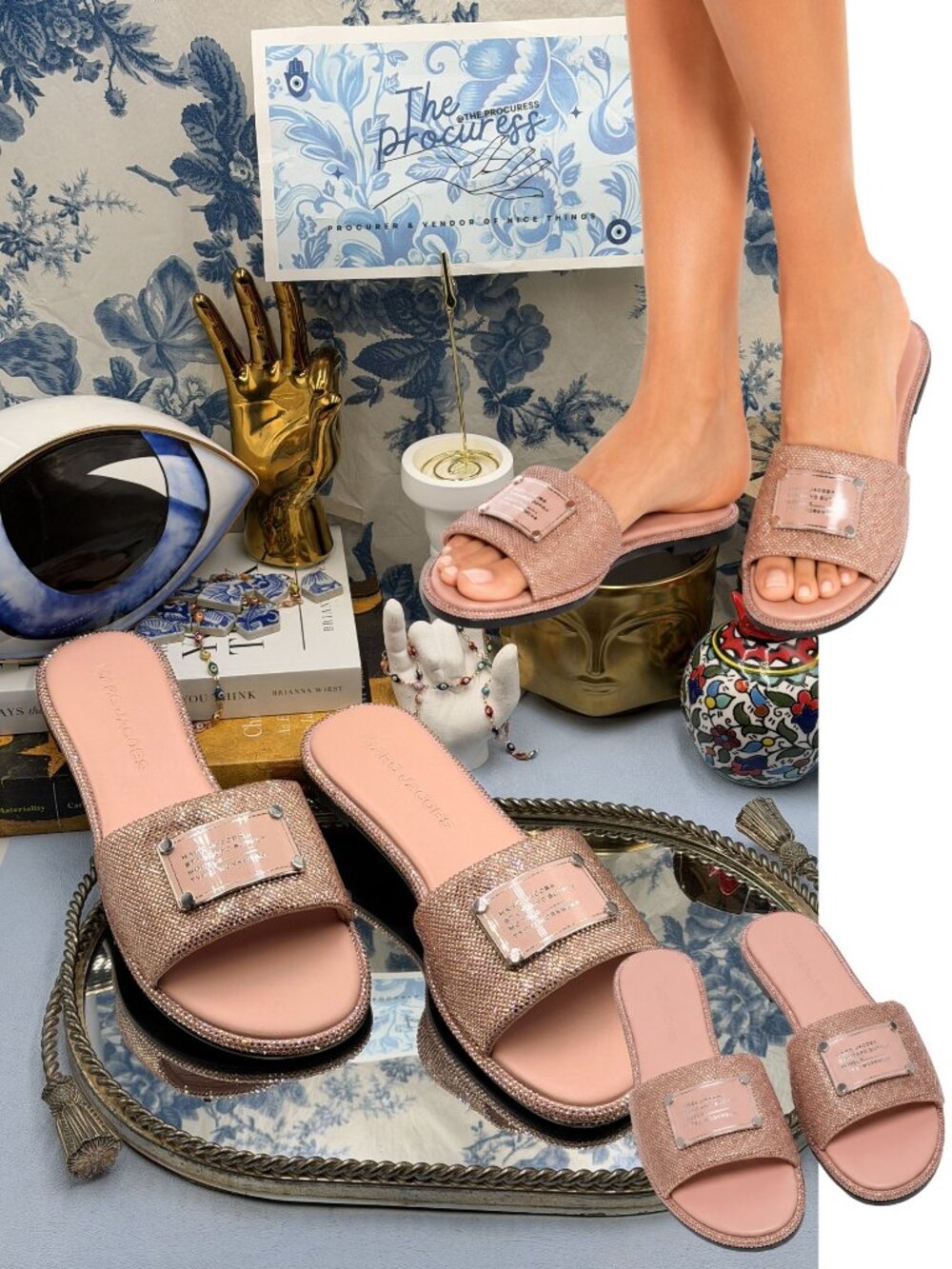 🆕 MARC JACOBS 🧿 NWOB The Standard Supply Slide Sanda, Pink Crystal - Sz 38 US8